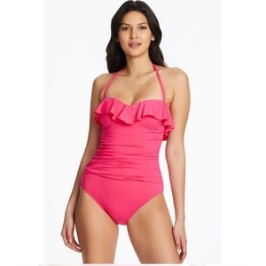 Bleu Rod Beattie | kore ruffled bandaeu one piece swimsuit